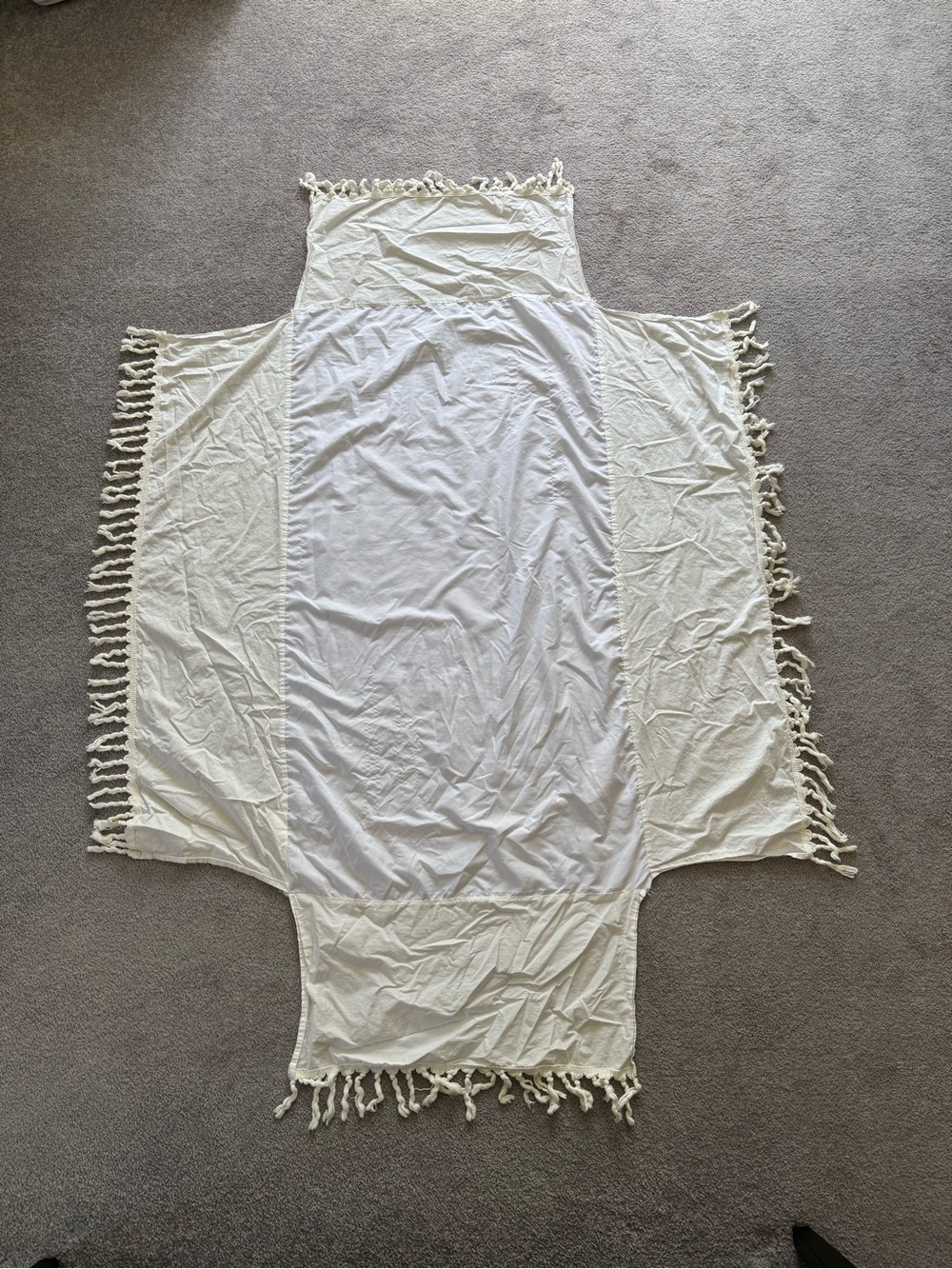 Cream Cotton Fringe Throw Blanket - Unbranded